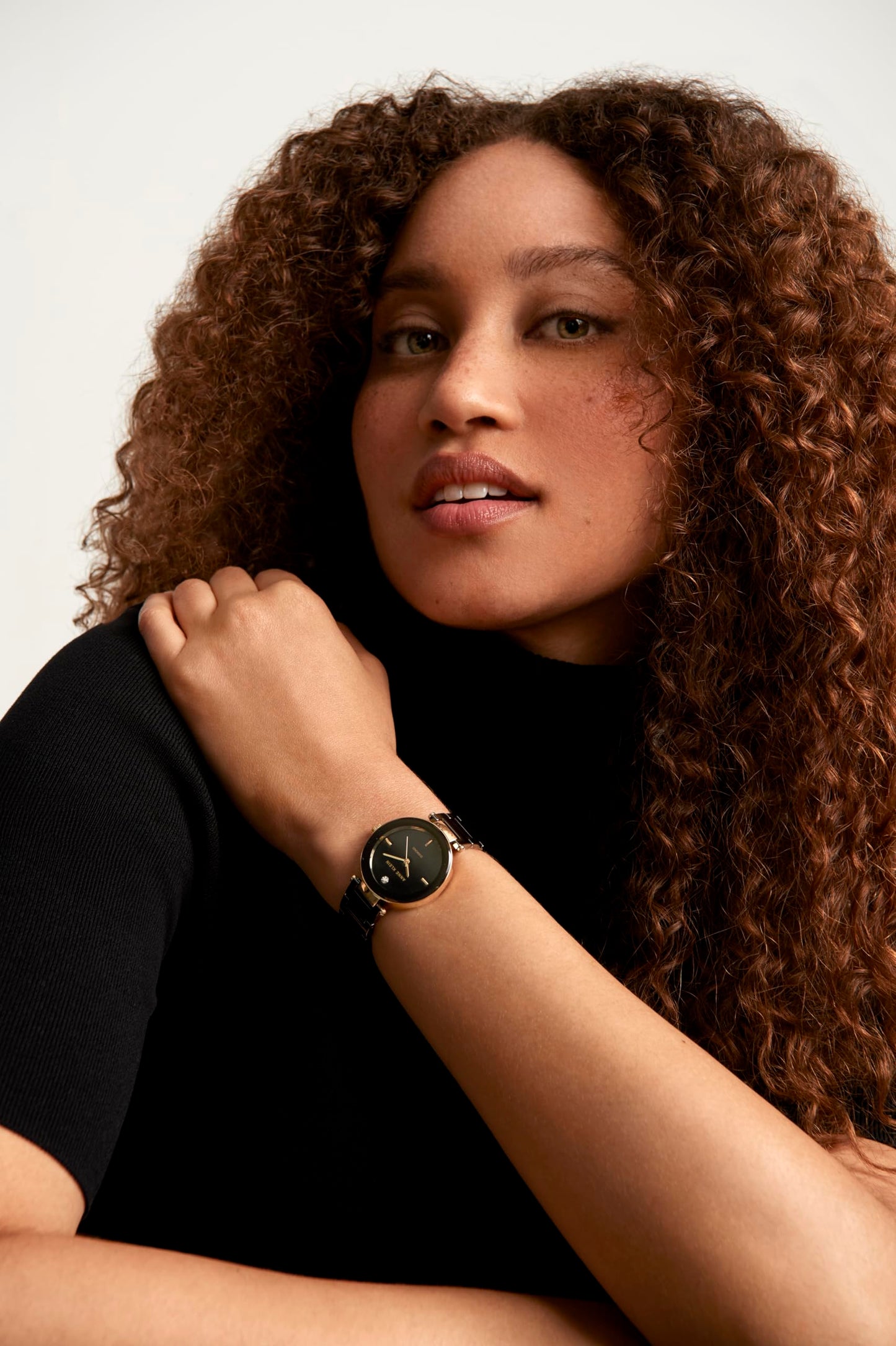 Anne Klein Women's AK/1018BKBK Black Ceramic Bracelet Watch with Diamond Accent