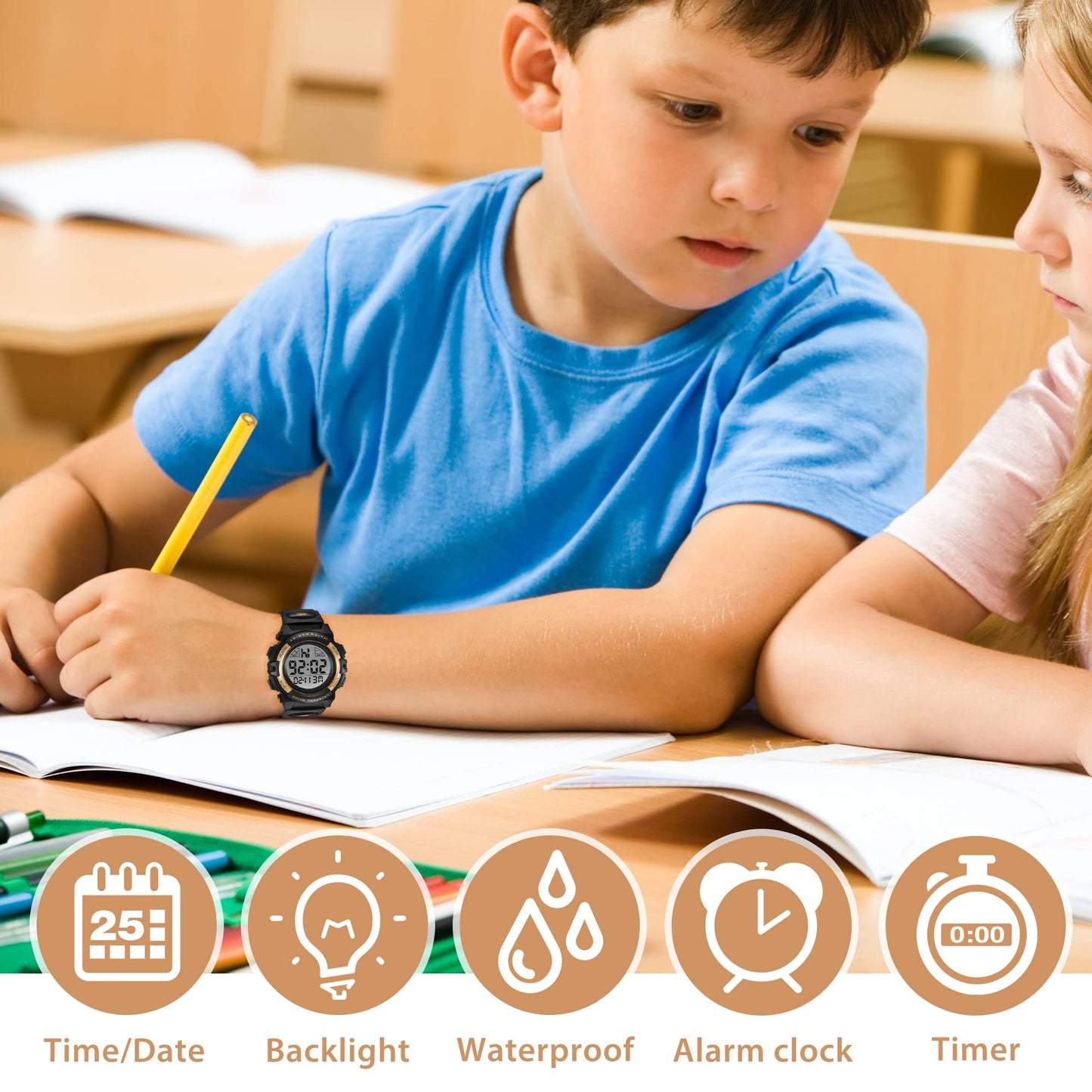 A ALPS Boys Digital Sports Watch, 50M Waterproof, LED Backlight, Quartz Movement, Blue/Red/Green Silicone Band, 43mm Case, 18mm Band Width, Kids Gift