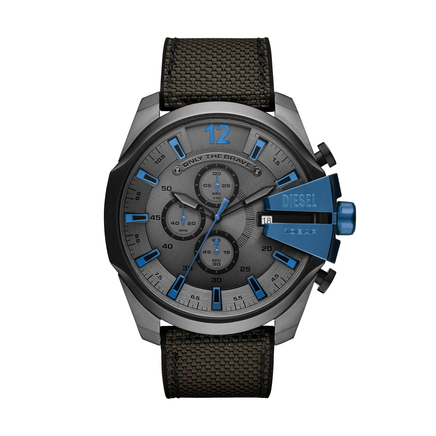 Diesel Mega Chief Stainless Steel and Nylon Chronograph Men's Watch, Color: Gunmetal, Black (Model: DZ4500)