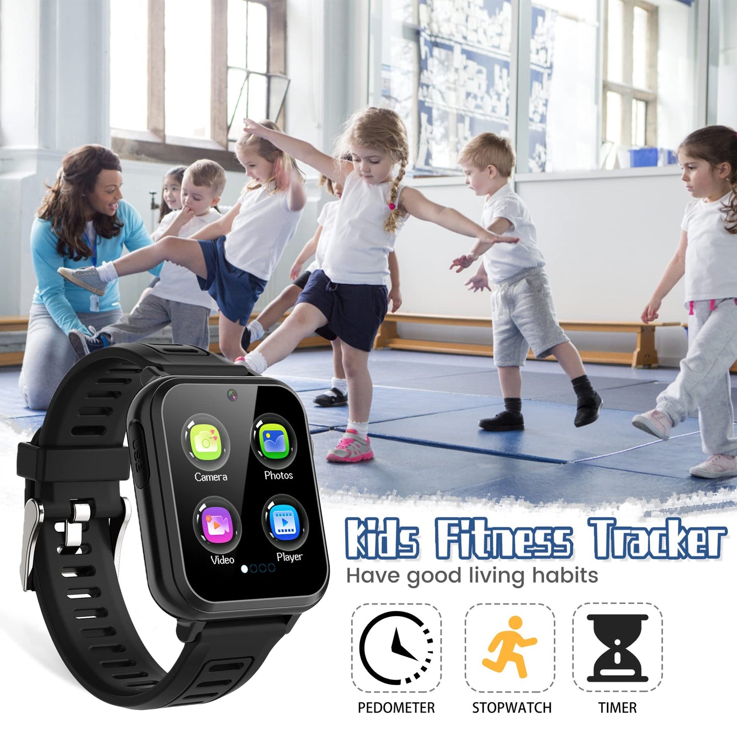 Kids Smart Watch Boys, Kids Smart Game Watch with 39 Games HD Touch Screen Video Camera Music Player Pedometer Flashlight Alarm Clock 12/24 hr Kid Watches for Boy Gifts for 5-12 Year Olds Boy Girl