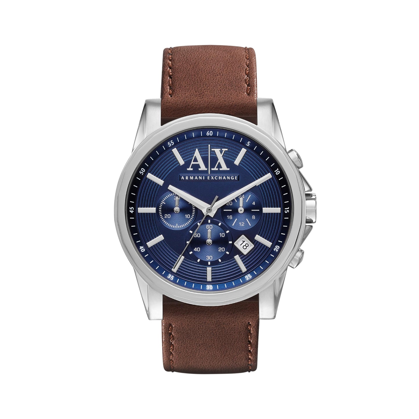Armani Exchange A｜X Men's Chronograph Silver Stainless Steel and Brown Leather Band Watch (Model: A|X2435)