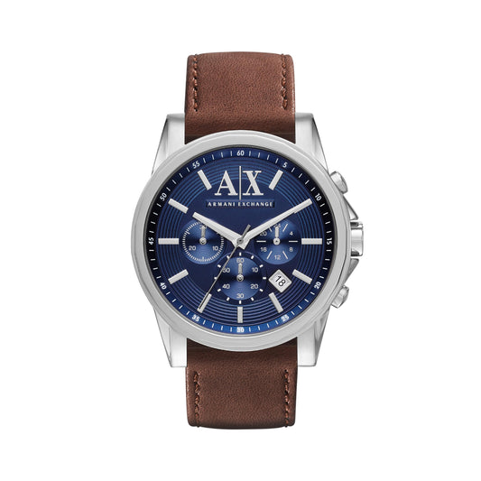Armani Exchange A｜X Men's Chronograph Silver Stainless Steel and Brown Leather Band Watch (Model: A|X2435)