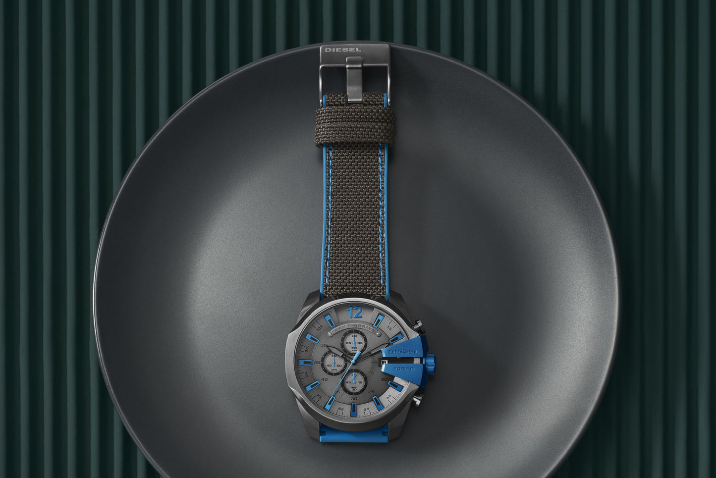 Diesel Mega Chief Stainless Steel and Nylon Chronograph Men's Watch, Color: Gunmetal, Black (Model: DZ4500)