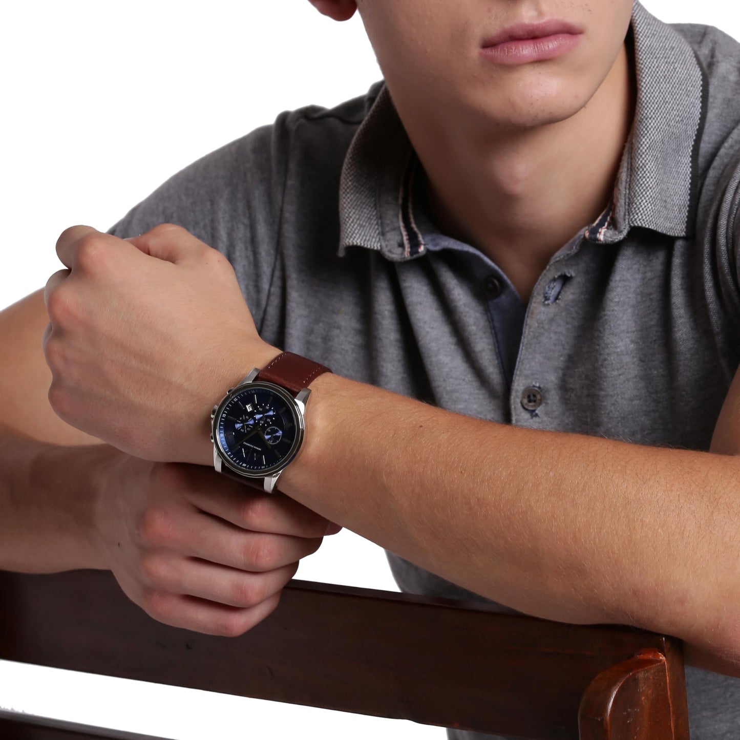 Armani Exchange A｜X Men's Chronograph Silver Stainless Steel and Brown Leather Band Watch (Model: A|X2435)