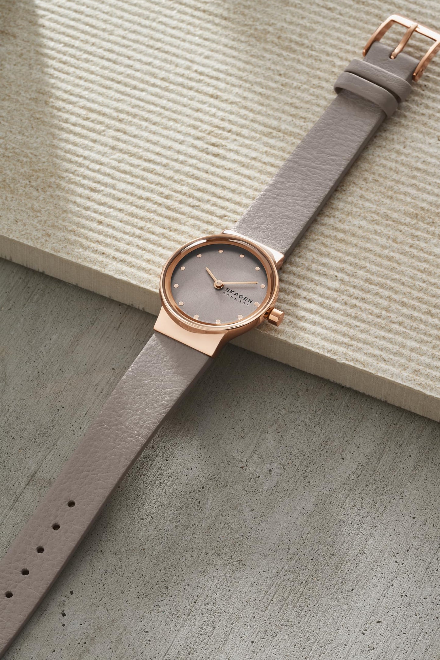Skagen Women's Freja Lille Two-Hand Rose Gold Stainless Steel and Gray Leather Band Watch (Model: SKW3005)
