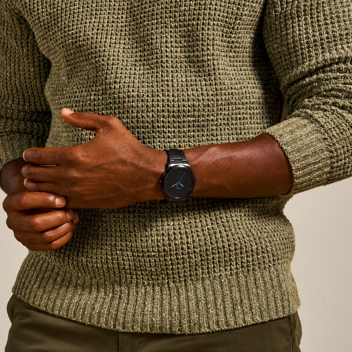 Fossil Men's Minimalist Quartz Stainless Steel Three-Hand Watch, Color: Black (Model: FS5308)